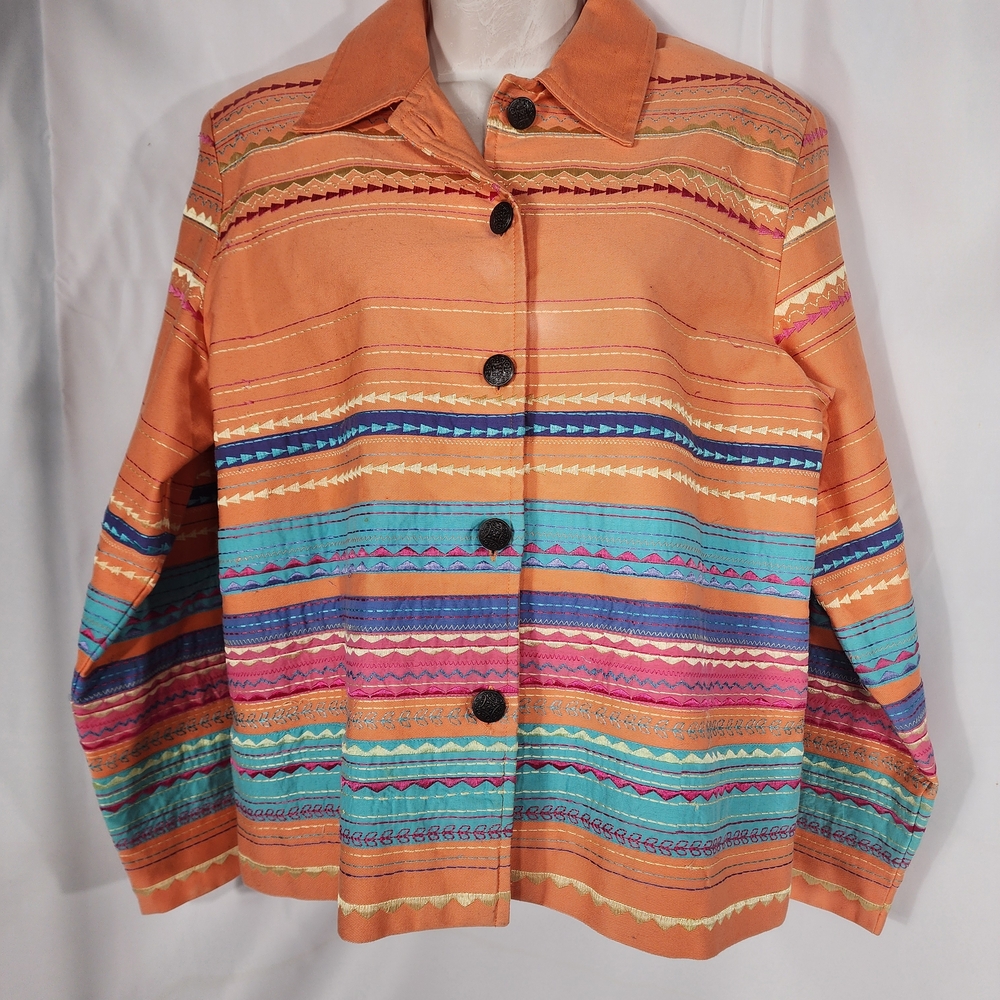 Coldwater Creek Multicolor Striped Jean Jacket